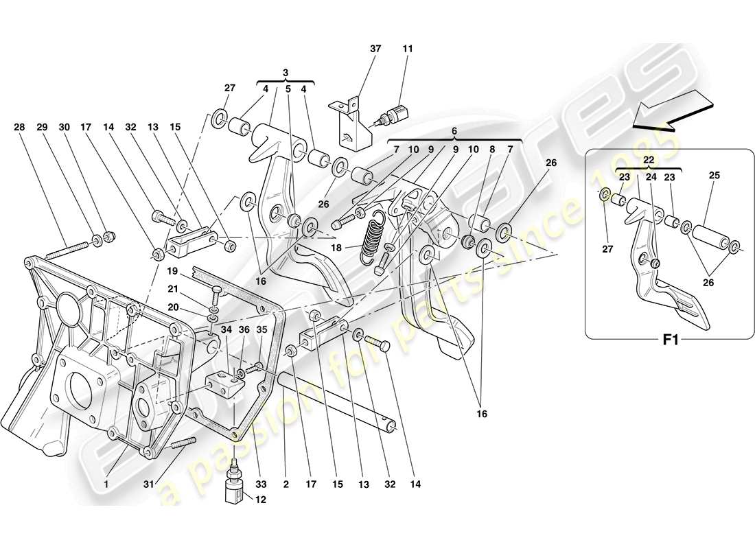 ferrari f430 coupe (usa) diagrama de piezas del tablero de pedales