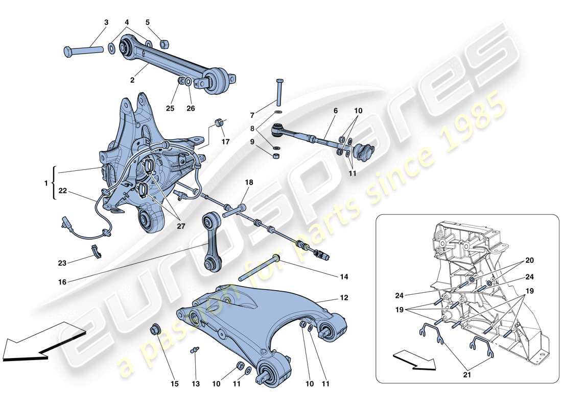 ferrari 458 speciale aperta (rhd) suspensión trasera - brazos diagrama de piezas