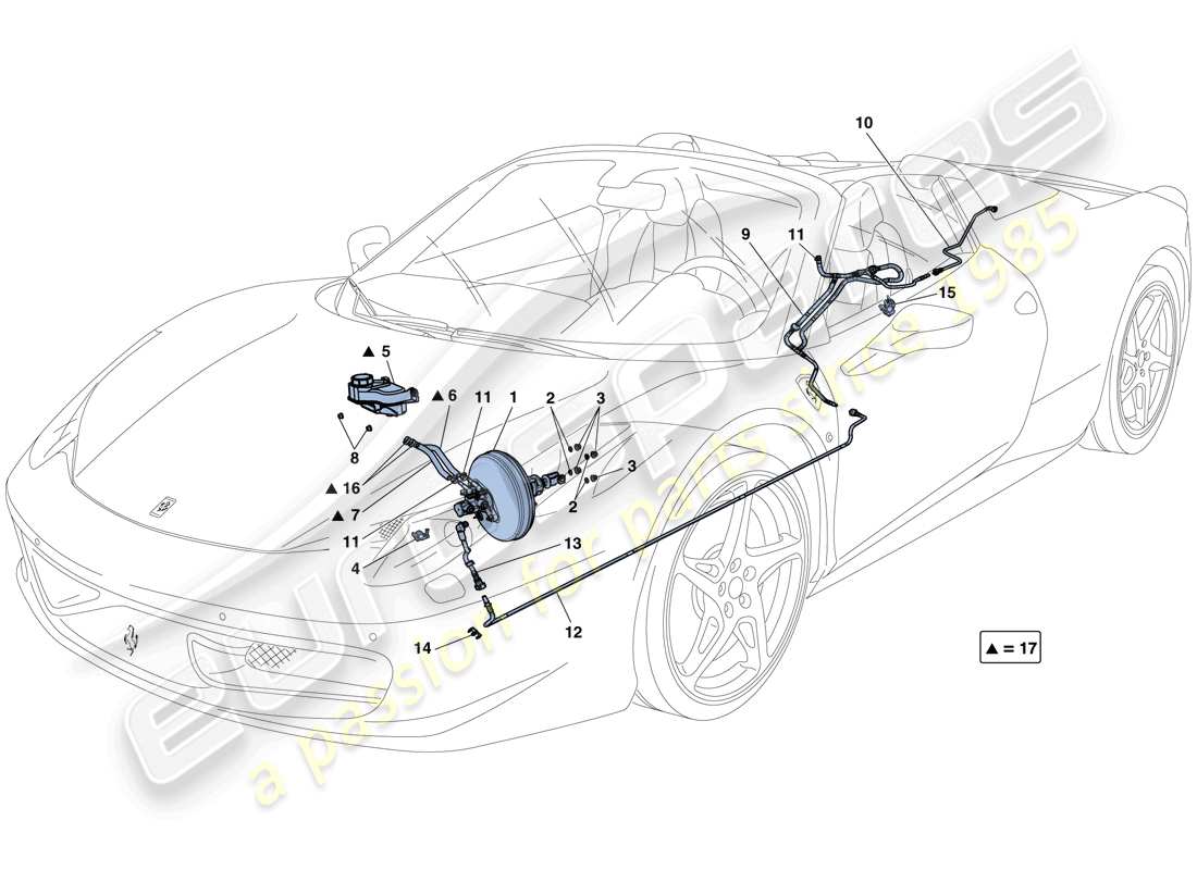 ferrari 458 spider (rhd) diagrama de piezas del sistema de dirección asistida