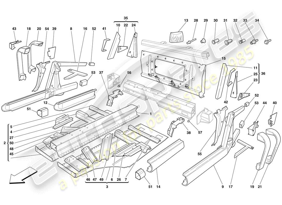ferrari f430 scuderia (rhd) elementos centrales y paneles esquema de piezas