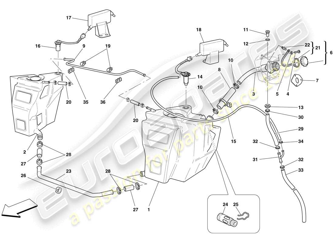 ferrari f430 scuderia (usa) tanques de combustible y cuello de llenado diagrama de piezas