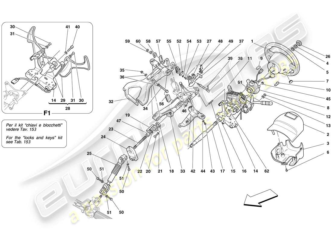 ferrari f430 spider (rhd) control de dirección diagrama de piezas