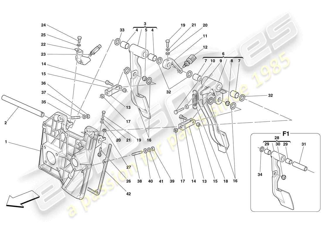 ferrari f430 spider (rhd) diagrama de piezas del tablero de pedales