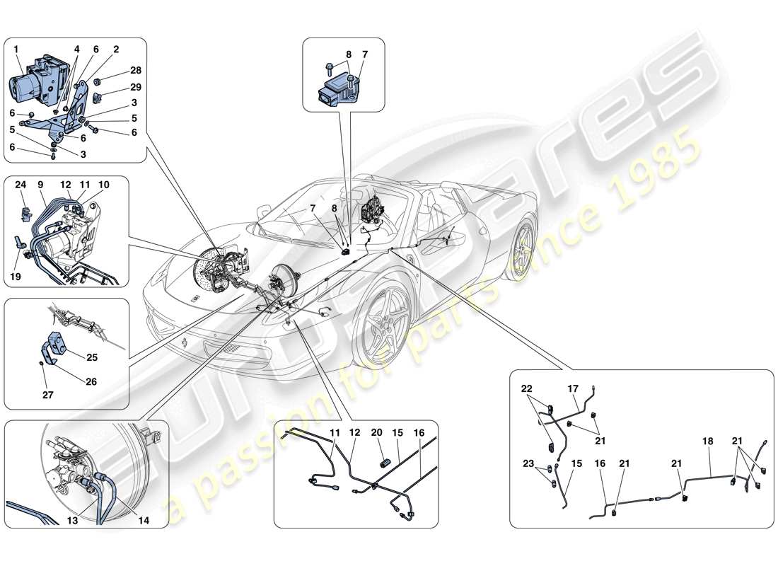ferrari 458 spider (rhd) diagrama de piezas del sistema de frenos