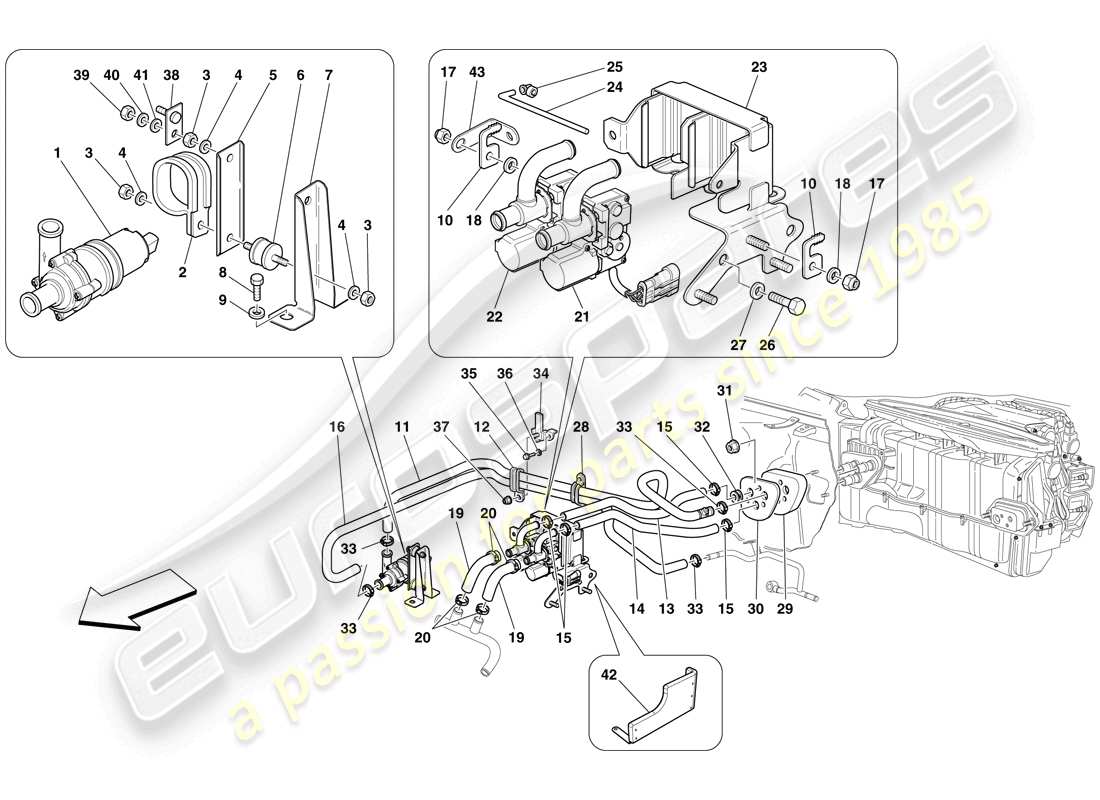 ferrari 599 gto (europe) sistema de ca - tuberías de agua diagrama de piezas