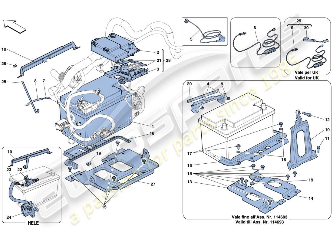 ferrari 458 spider (rhd) diagrama de piezas de la batería