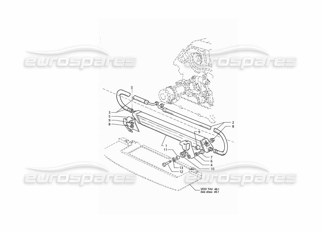 maserati qtp v6 (1996) diagrama de piezas de refrigeración del aceite del motor