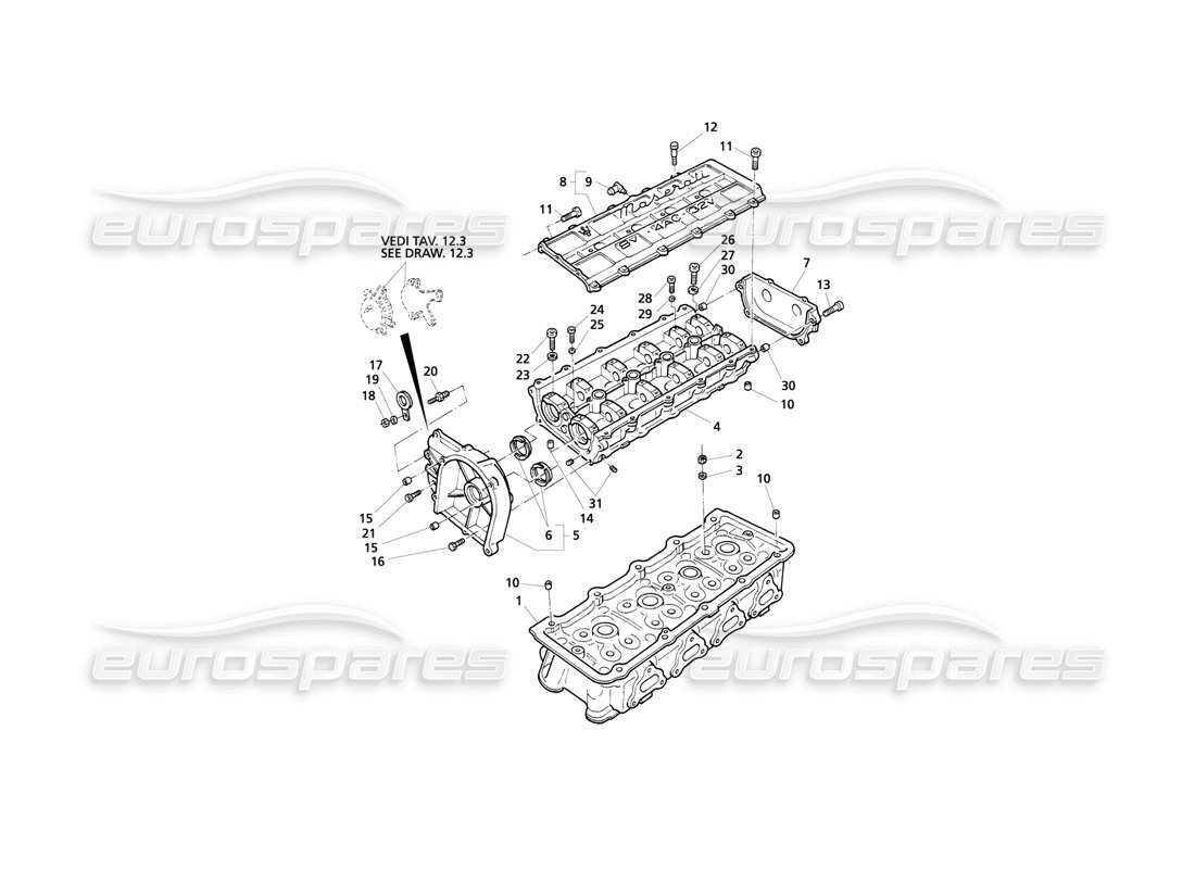 maserati qtp v8 evoluzione culatas de cilindros, diagrama de piezas del bastidor izquierdo
