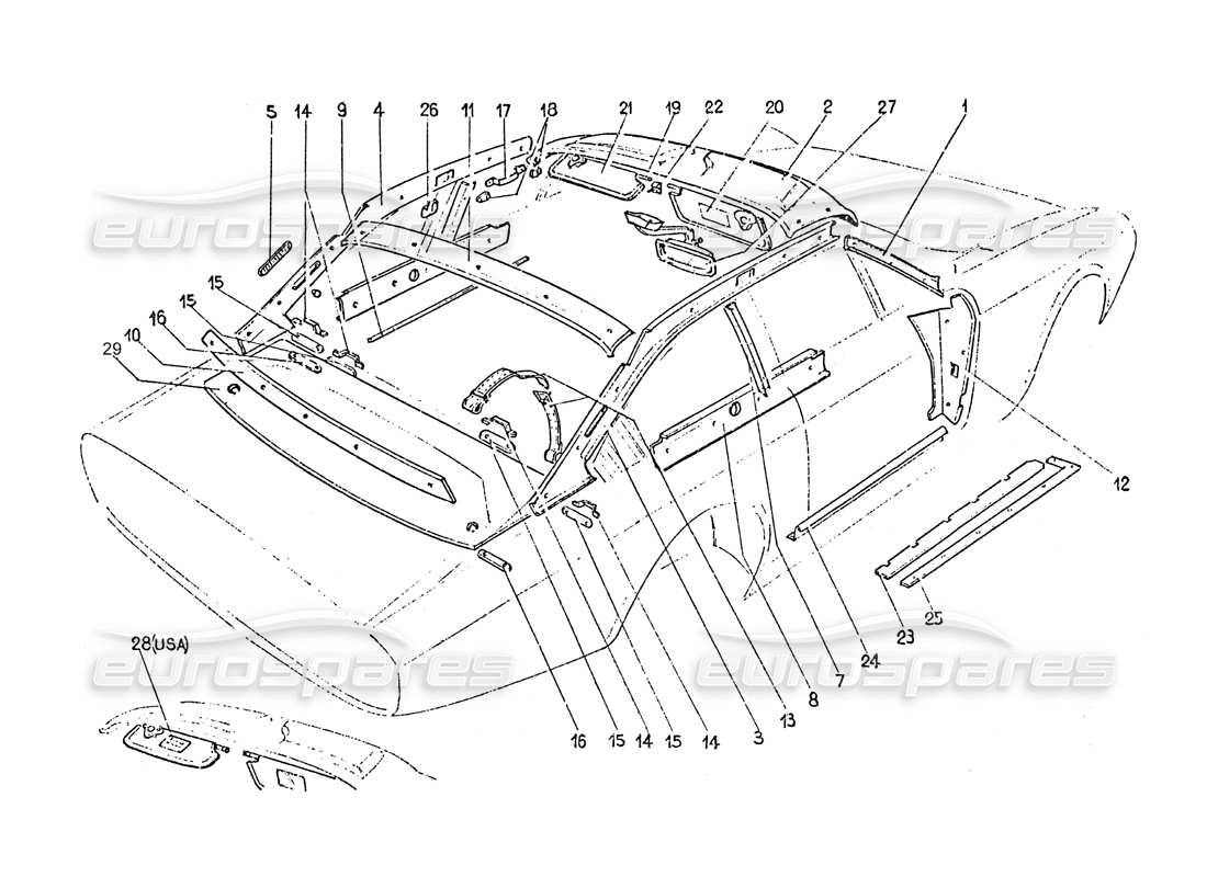 ferrari 365 gt 2+2 (coachwork) diagrama de piezas de molduras interiores y accesorios