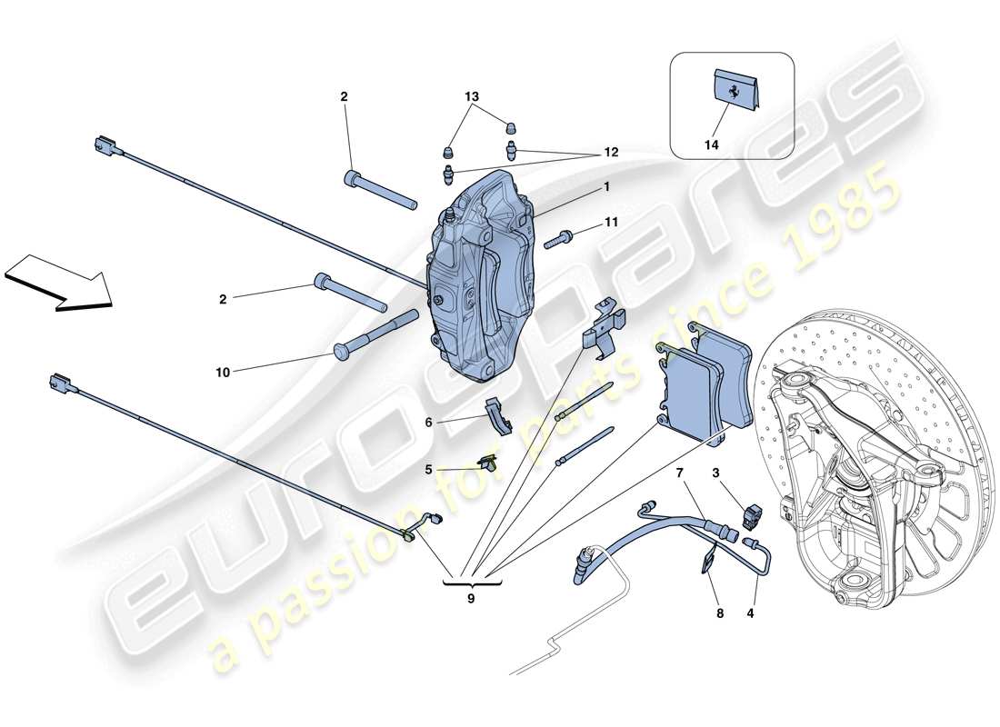 ferrari 458 italia (usa) pinzas de freno delantero diagrama de piezas