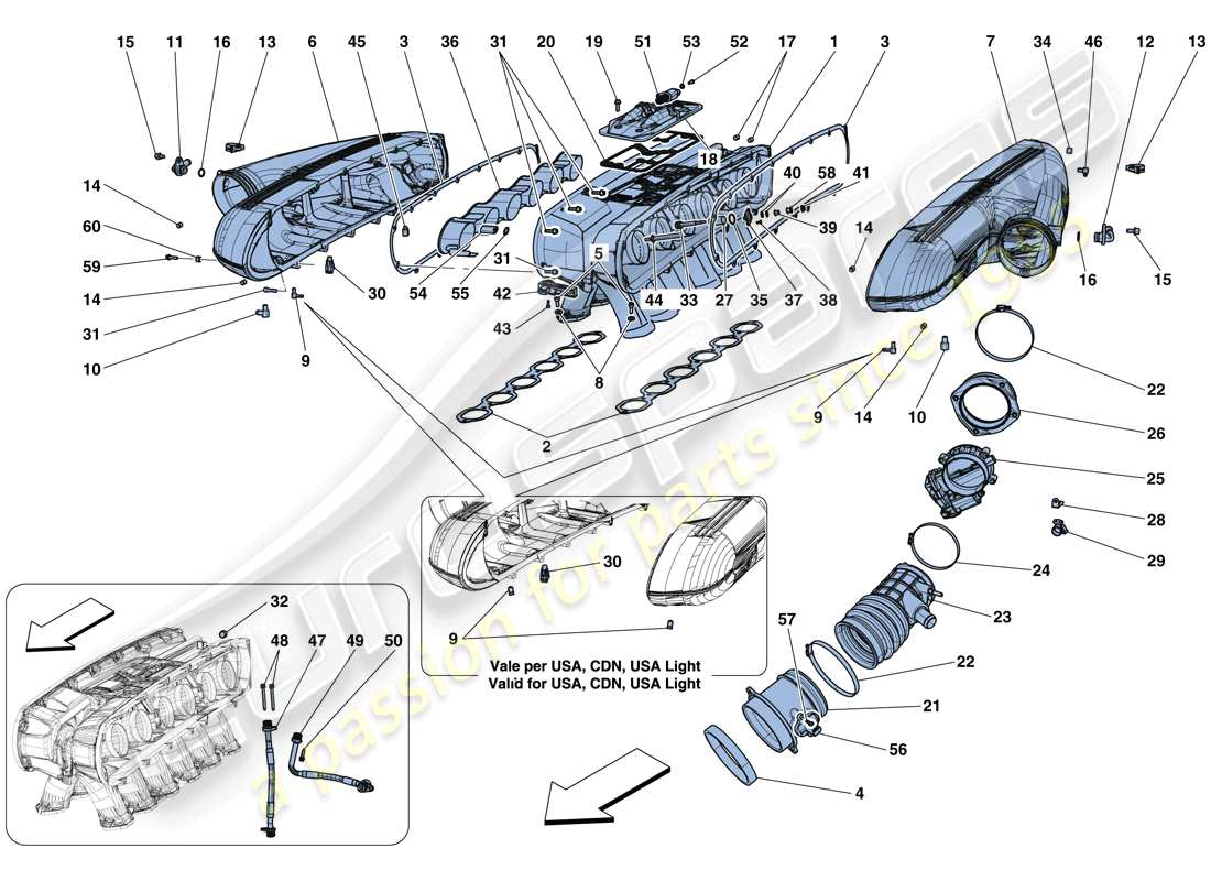 ferrari f12 tdf (rhd) diagrama de piezas del colector de admisión