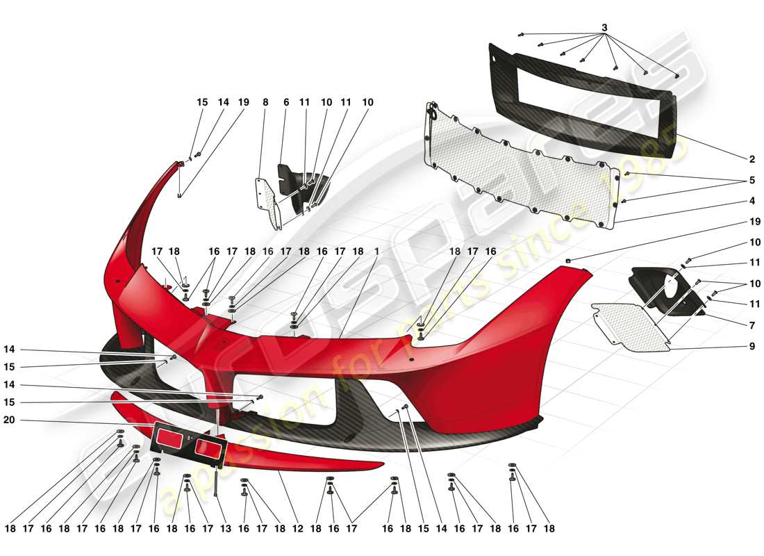 ferrari laferrari (europe) diagrama de piezas del parachoques delantero