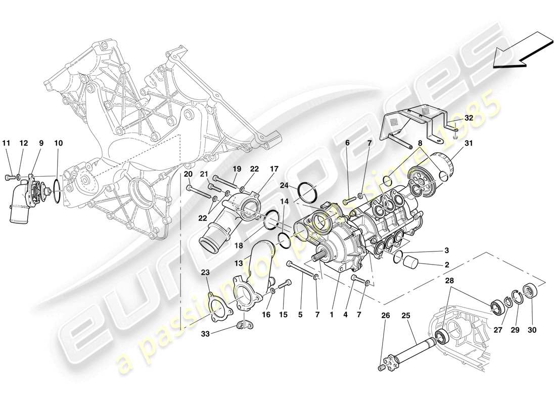 ferrari 599 gto (usa) bomba de aceite / agua diagrama de piezas