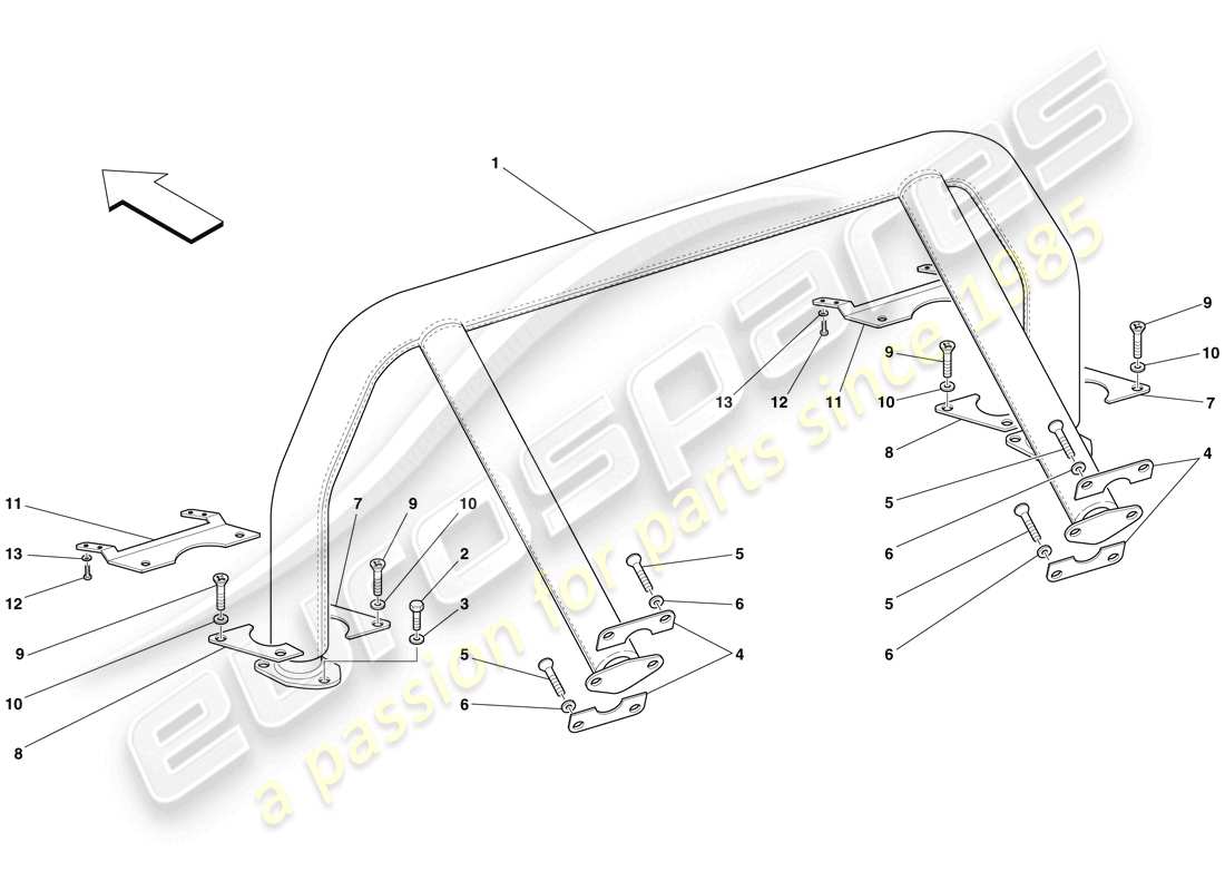 ferrari 599 gto (usa) barra antivuelco diagrama de piezas