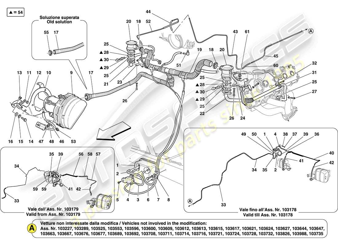 ferrari california (usa) sistema de aire secundario diagrama de piezas