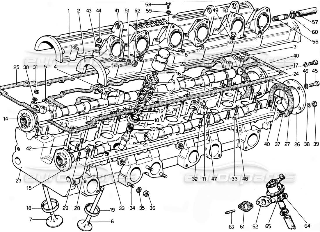 ferrari 365 gtc4 (mechanical) culata lhs - revisión diagrama de piezas