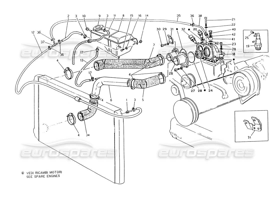 maserati 418 / 4.24v / 430 enfriamiento del motor, 3v diagrama de piezas
