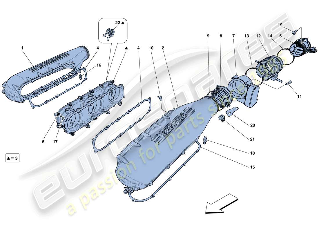 ferrari 458 speciale aperta (rhd) diagrama de piezas de la tapa del colector de admisión