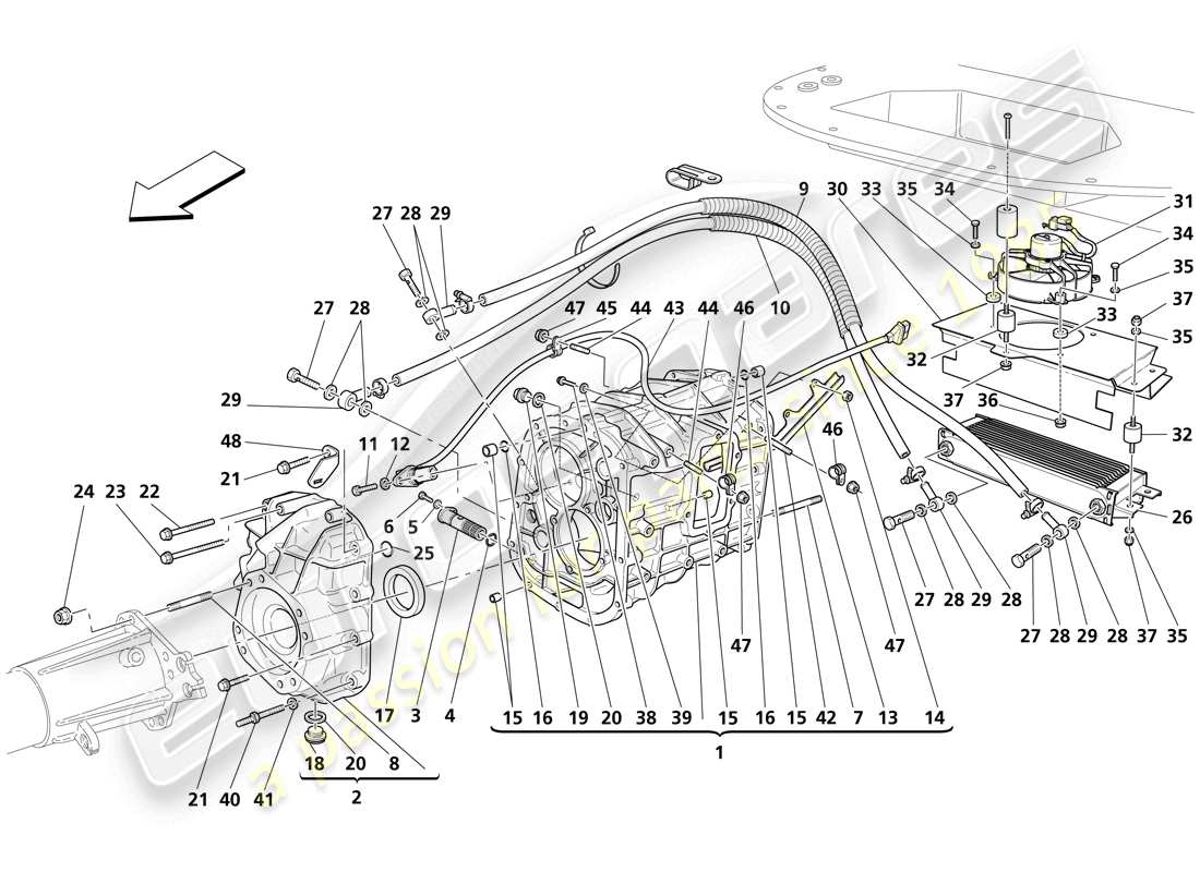 maserati trofeo caja de cambios - cubierta - diagrama de piezas del radiador de aceite de la caja de cambios