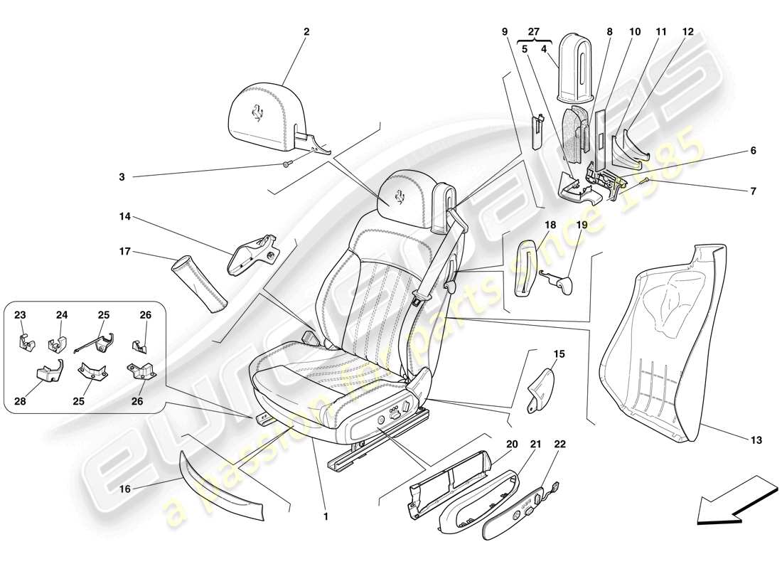 ferrari 612 scaglietti (rhd) asiento delantero eléctrico - acabados y accesorios diagrama de piezas