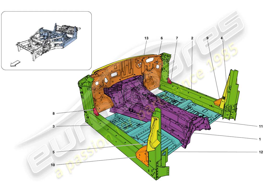 ferrari california t (rhd) estructuras y elementos del centro del vehículo diagrama de partes