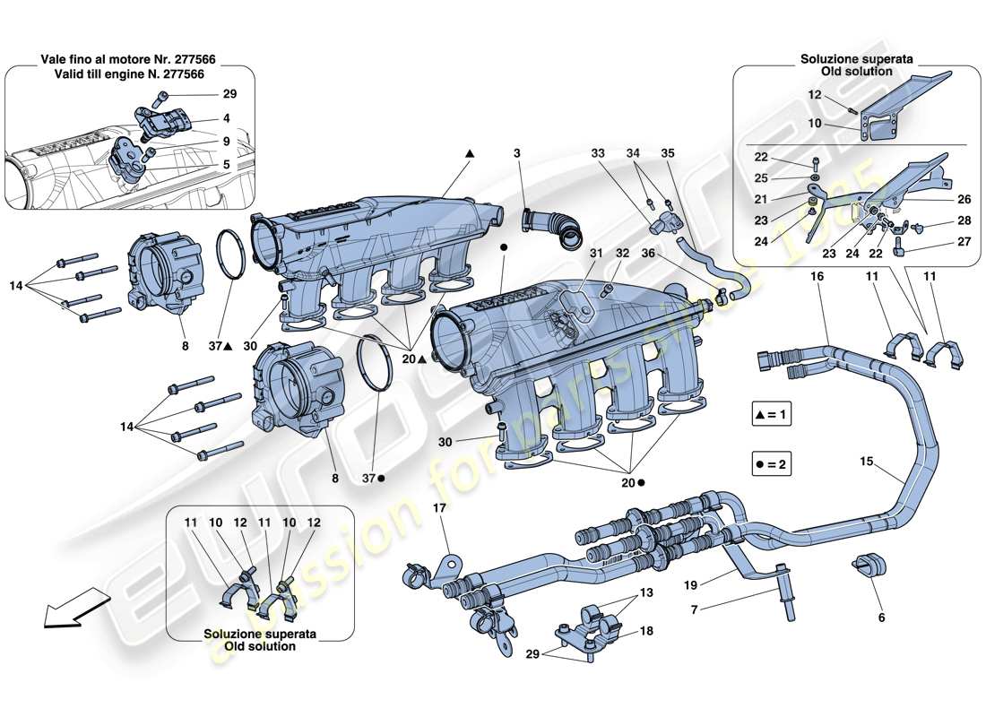 ferrari california t (rhd) colector de admisión diagrama de piezas