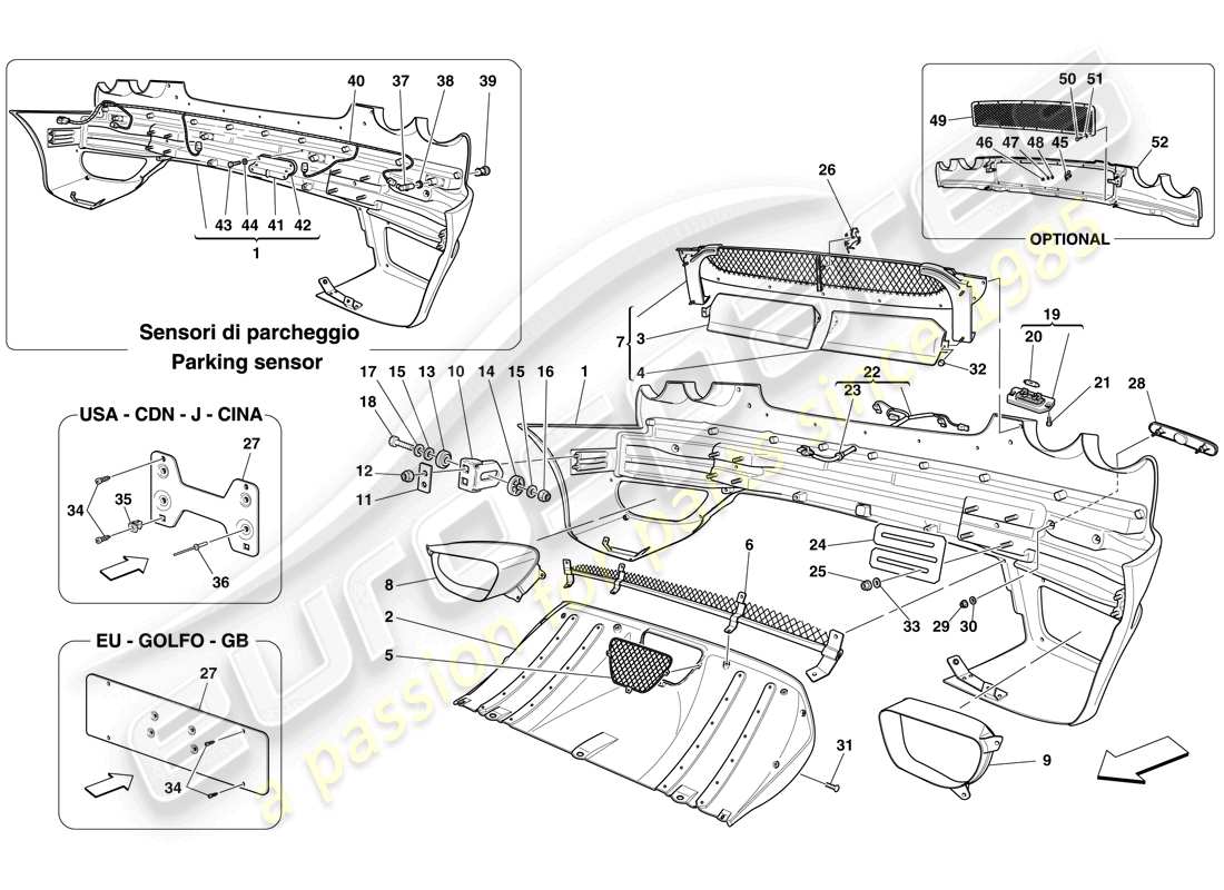 ferrari f430 spider (usa) parachoques trasero diagrama de piezas