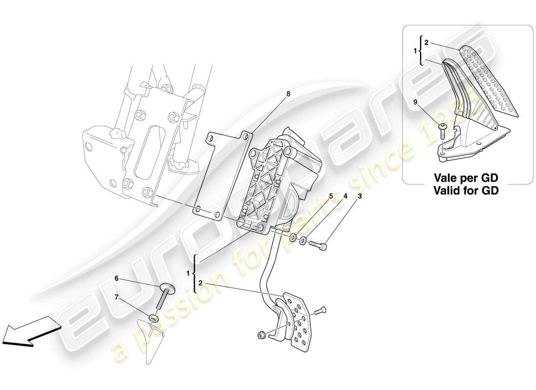 ferrari 612 scaglietti (rhd) electronic accelerator pedal diagrama de piezas