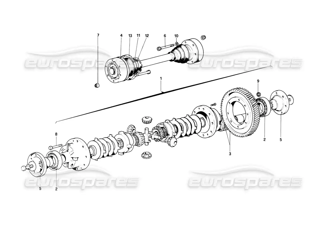 ferrari 308 (1981) gtbi/gtsi diferencial y semiejes diagrama de piezas
