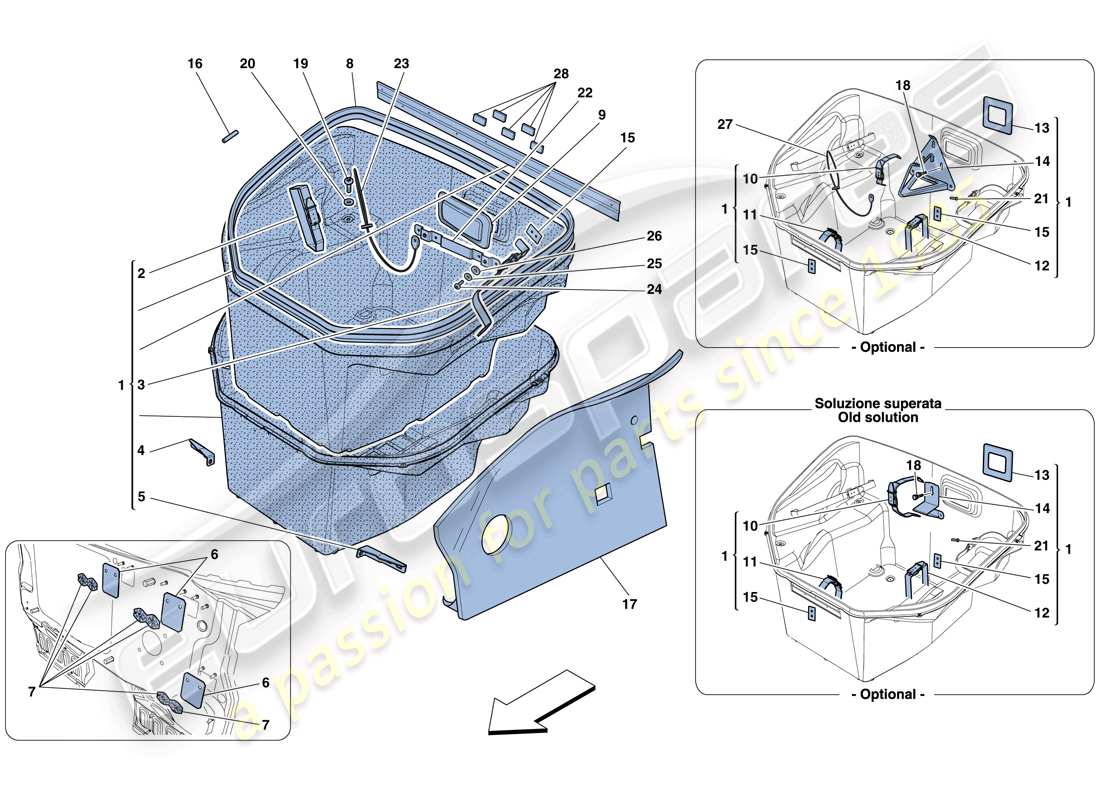 ferrari 458 spider (usa) diagrama de piezas del adorno del compartimiento delantero