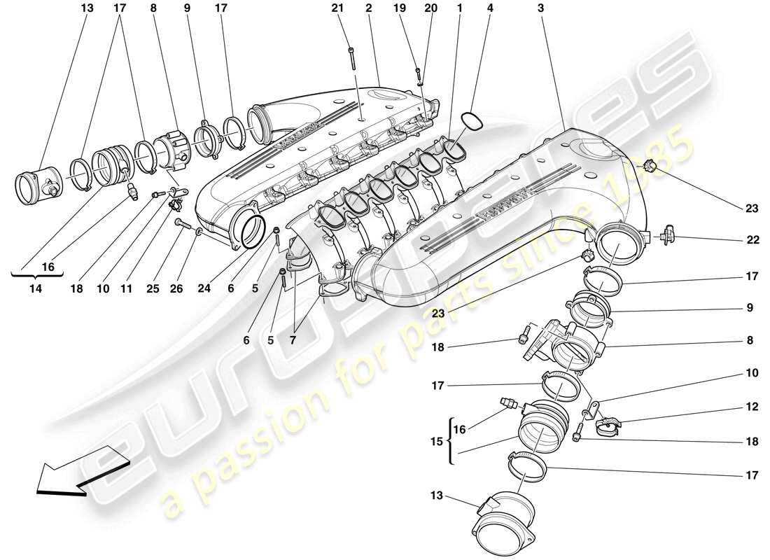 ferrari 599 gto (rhd) colector de admisión diagrama de piezas