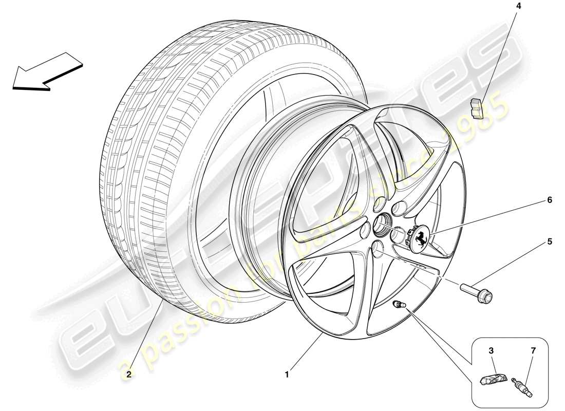 ferrari 599 sa aperta (rhd) ruedas diagrama de piezas