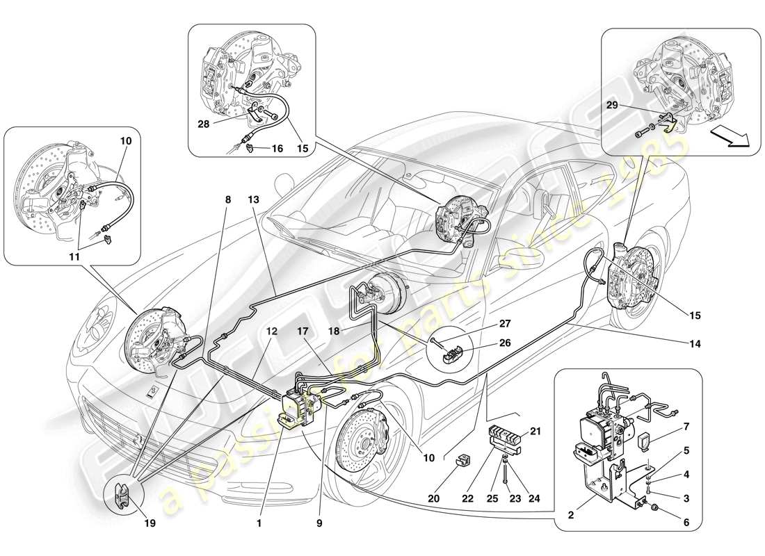 ferrari 612 scaglietti (rhd) brake system diagrama de piezas