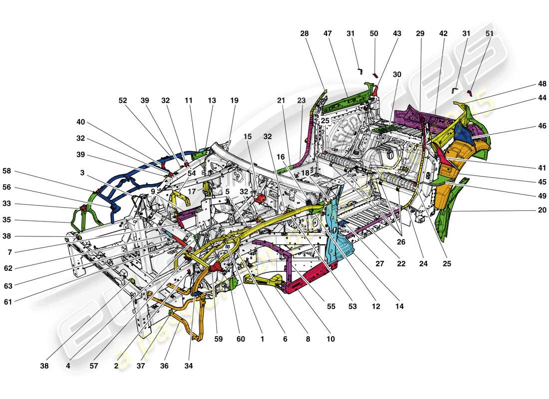 ferrari gtc4 lusso t (usa) terminación del chasis diagrama de piezas