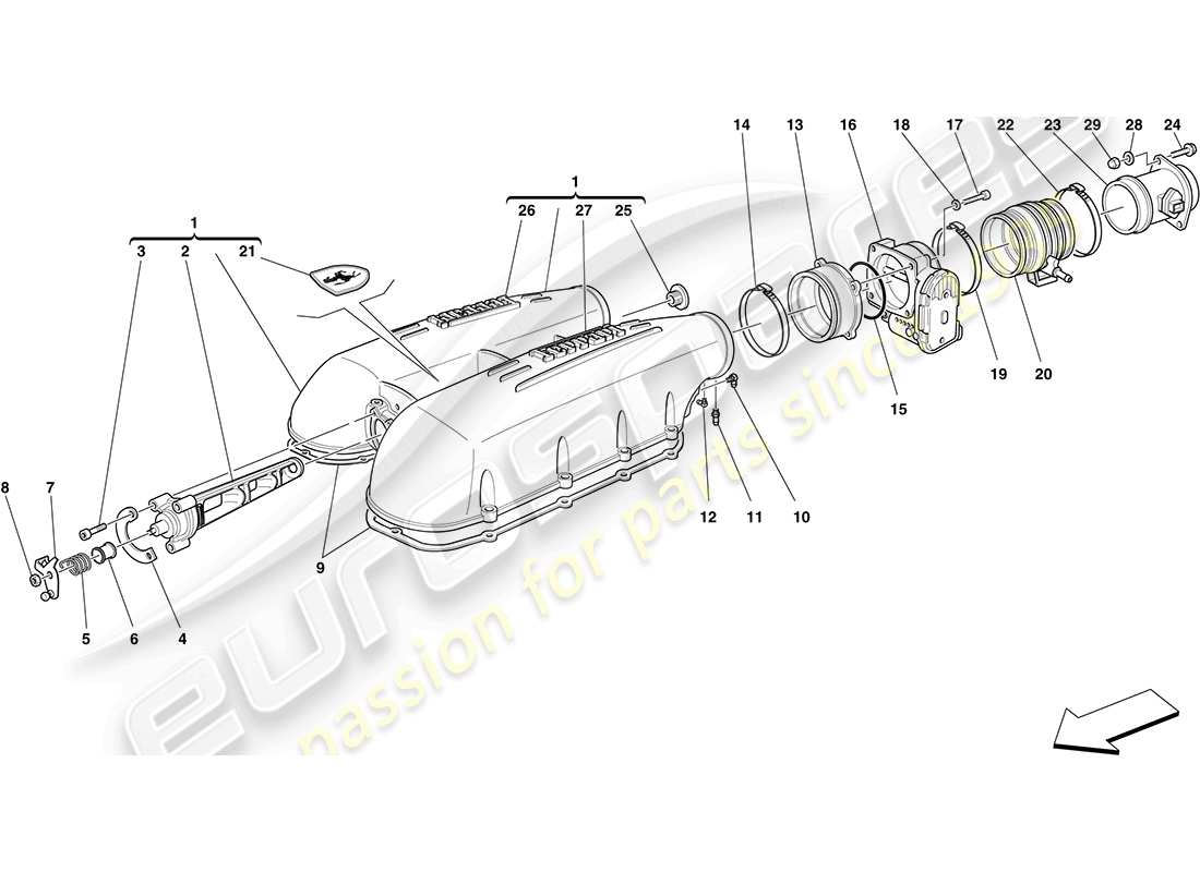 ferrari f430 coupe (usa) diagrama de piezas de la tapa del colector de admisión