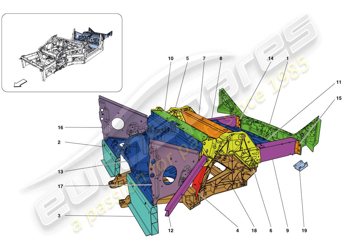 ferrari california t (rhd) estructuras y elementos trasero del vehículo esquema de piezas