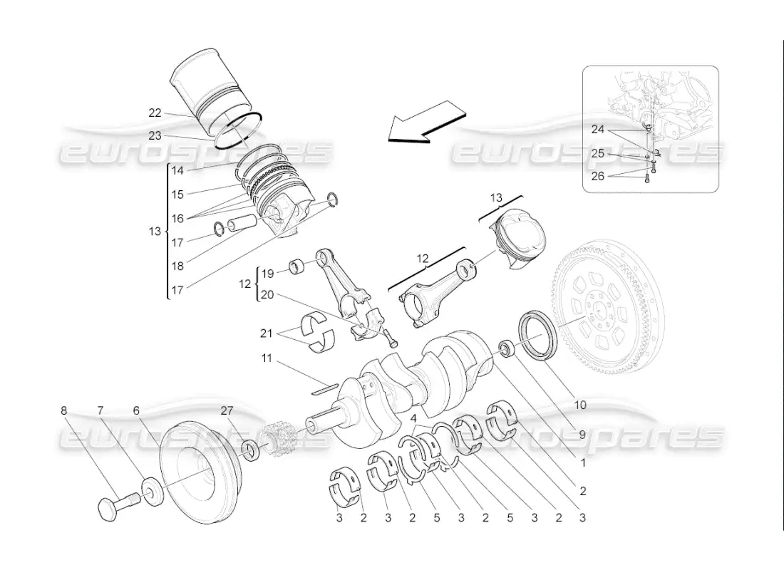 maserati qtp. (2007) 4.2 f1 mecanismo de manivela diagrama de piezas