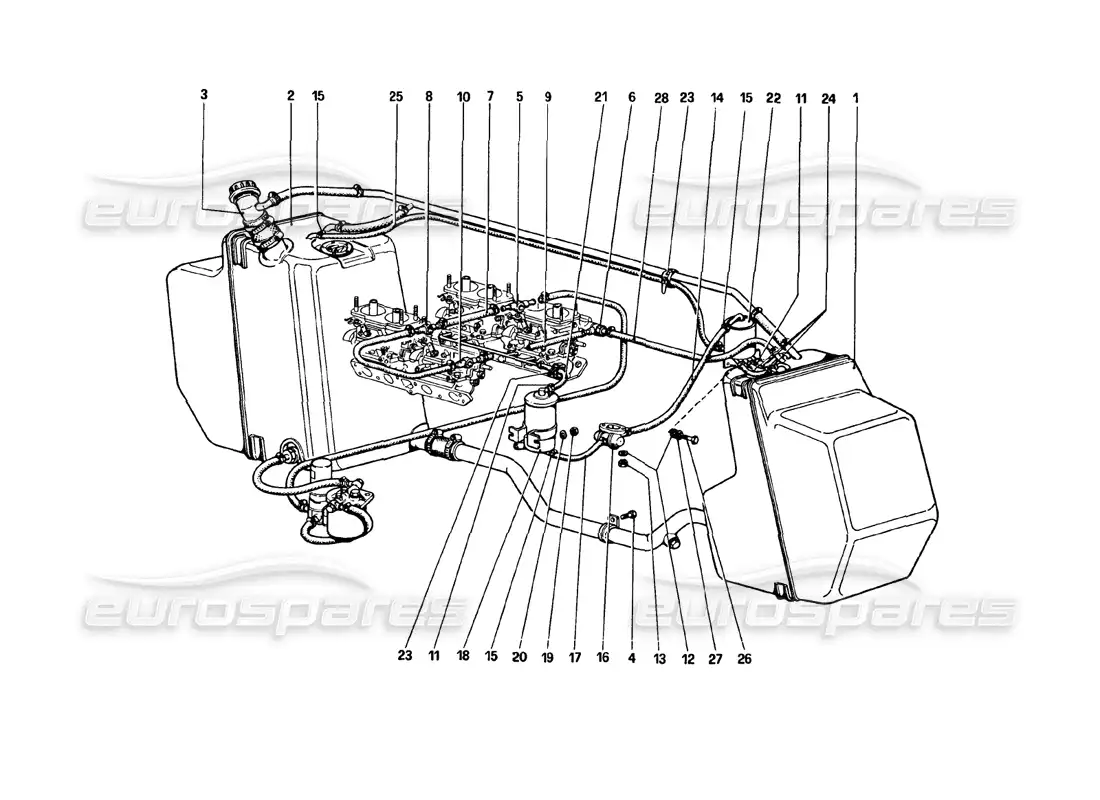 ferrari 308 gtb (1980) sistema de combustible (variantes para la versión aus) diagrama de piezas