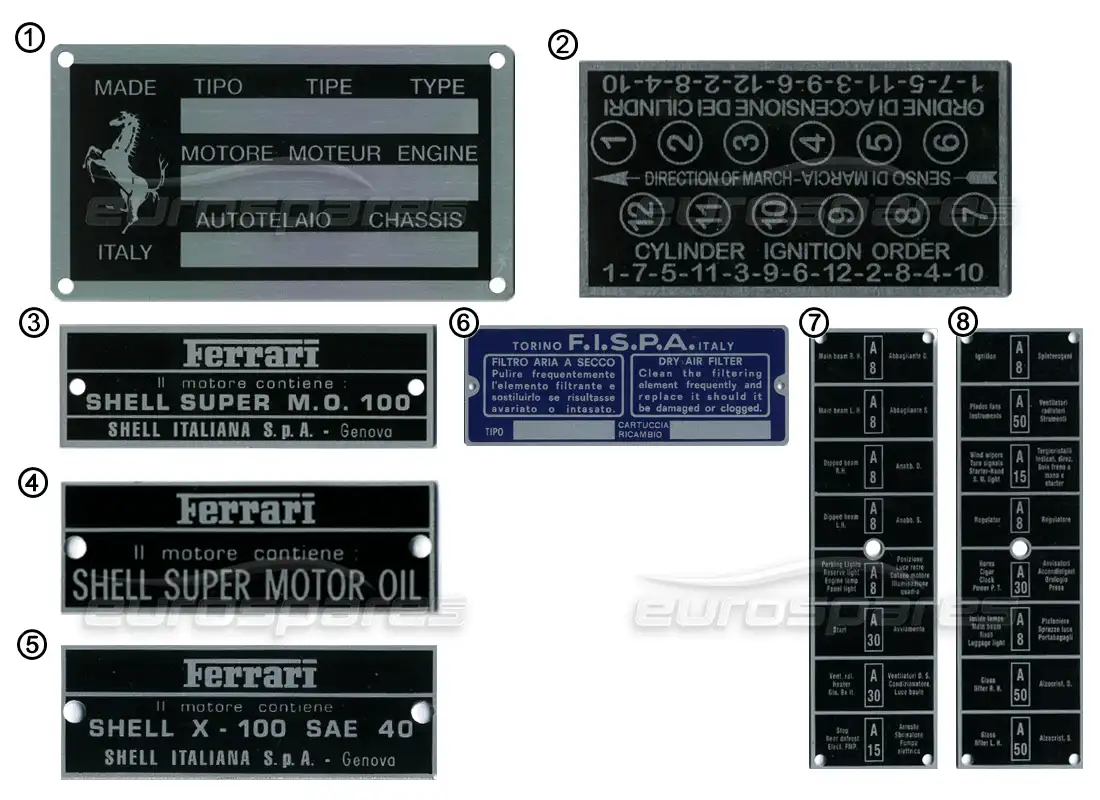ferrari miscellaneous ferrari placas - identificación diagrama de piezas