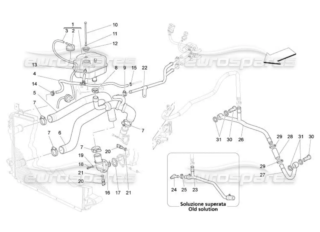 maserati qtp. (2005) 4.2 sistema de enfriamiento: nourice y líneas diagrama de piezas