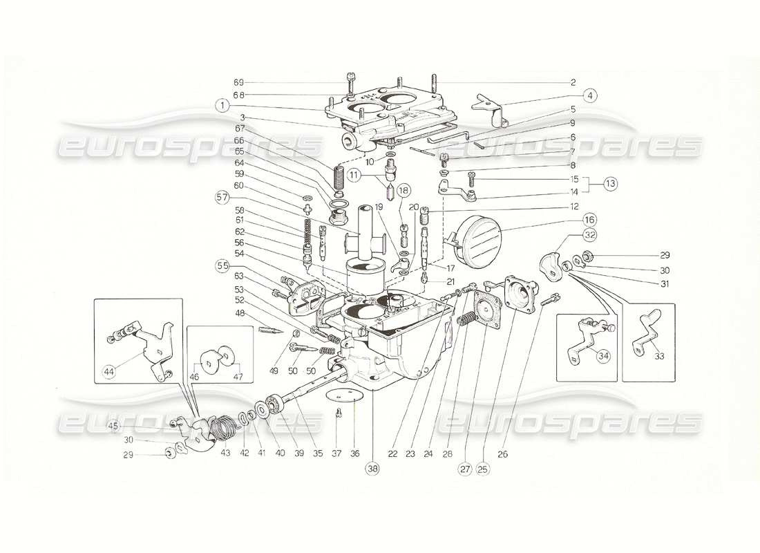 ferrari 308 gt4 dino (1976) diagrama de piezas de carbohidratos weber 40 dcnf (versión australiana 1976)