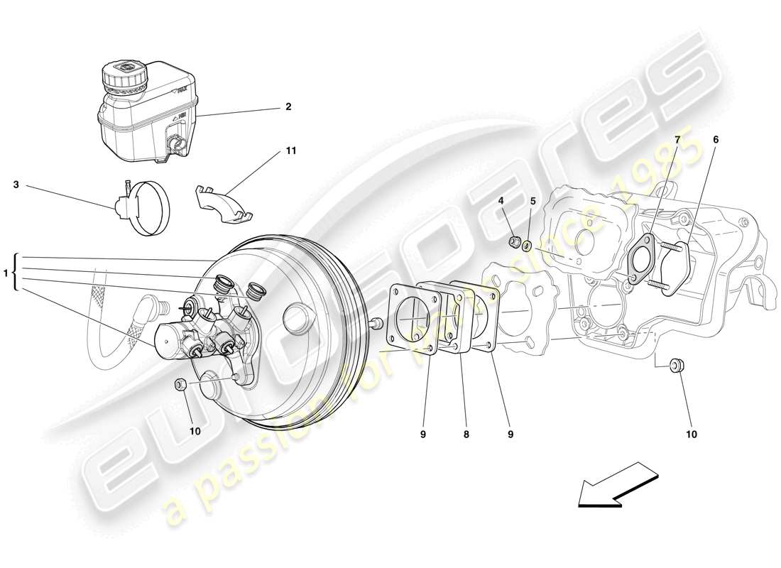 ferrari 599 gto (usa) control de freno y embrague hidráulico diagrama de piezas