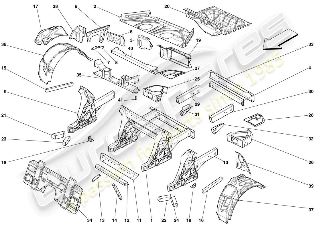ferrari 599 gto (europe) estructuras y elementos trasero del vehículo diagrama de piezas