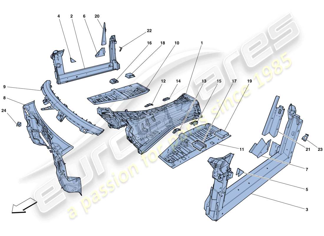 ferrari f12 tdf (rhd) estructuras y elementos del centro del vehículo diagrama de partes