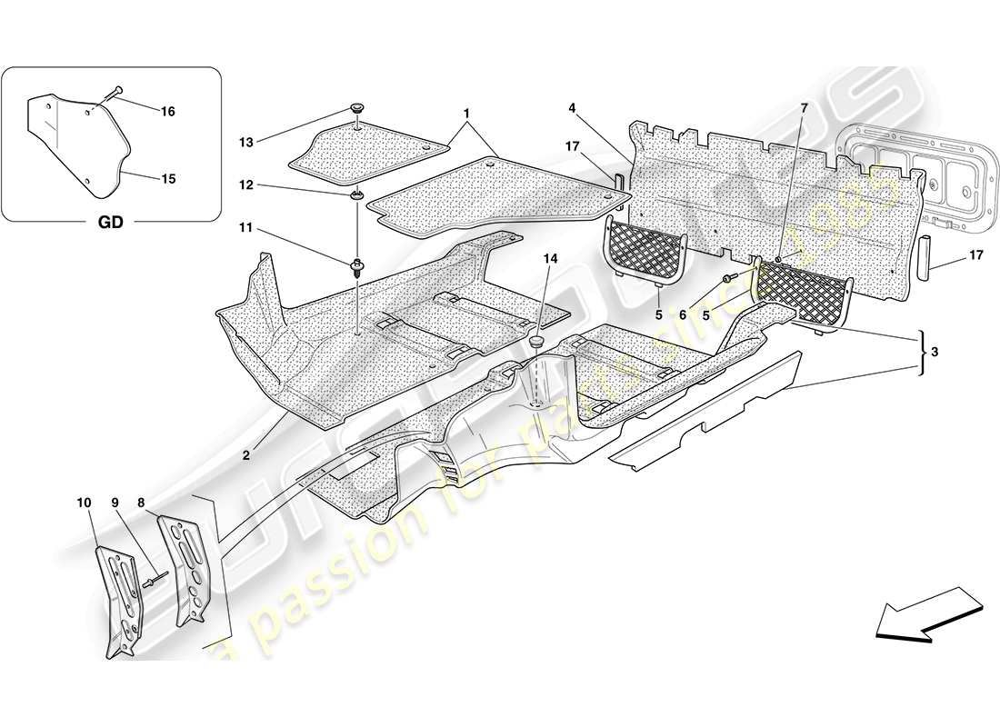 ferrari f430 coupe (europe) alfombrillas del habitáculo diagrama de piezas