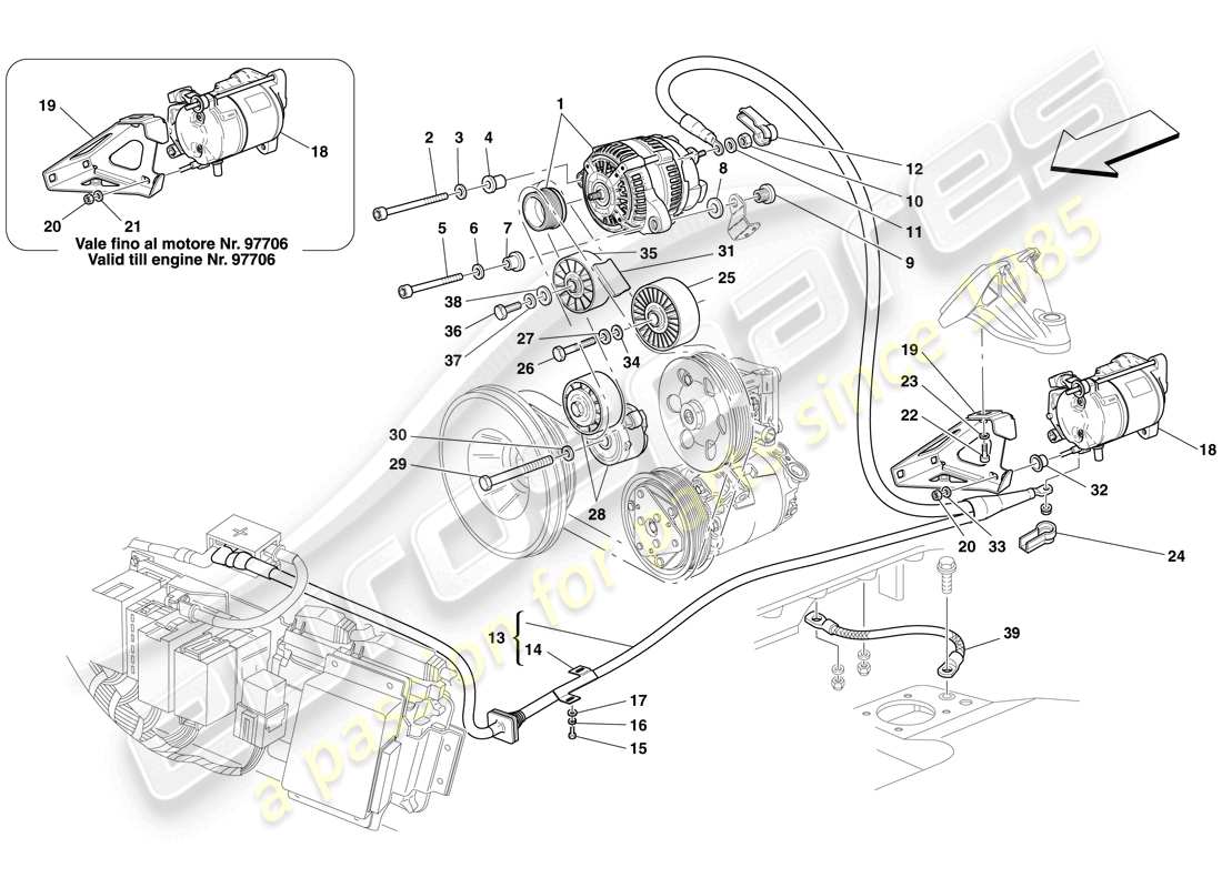 ferrari f430 spider (rhd) alternador - motor de arranque diagrama de piezas