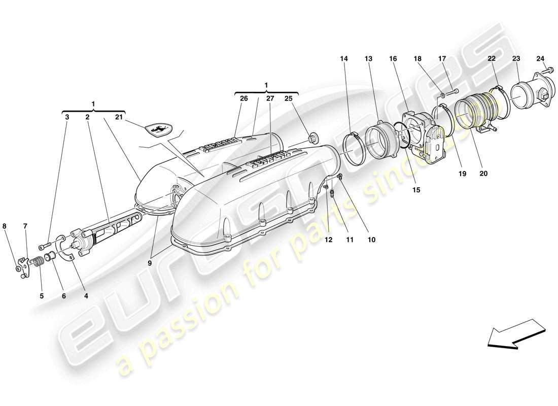 ferrari f430 spider (rhd) diagrama de piezas de la tapa del colector de admisión