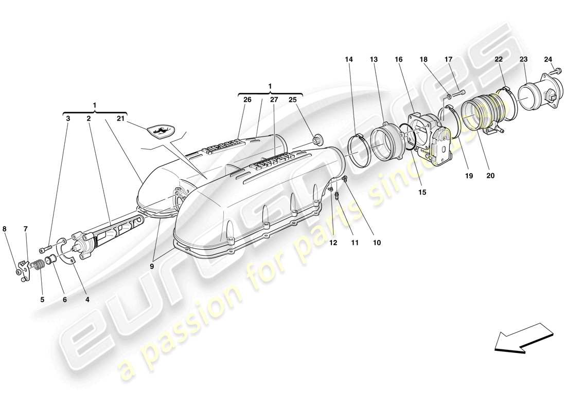 ferrari f430 spider (rhd) tapa del colector de admisión diagrama de piezas