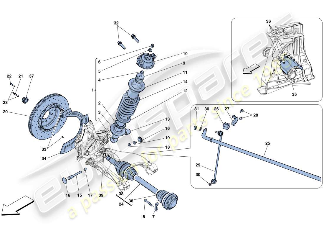 ferrari 488 spider (usa) suspensión trasera - amortiguador y disco de freno diagrama de piezas