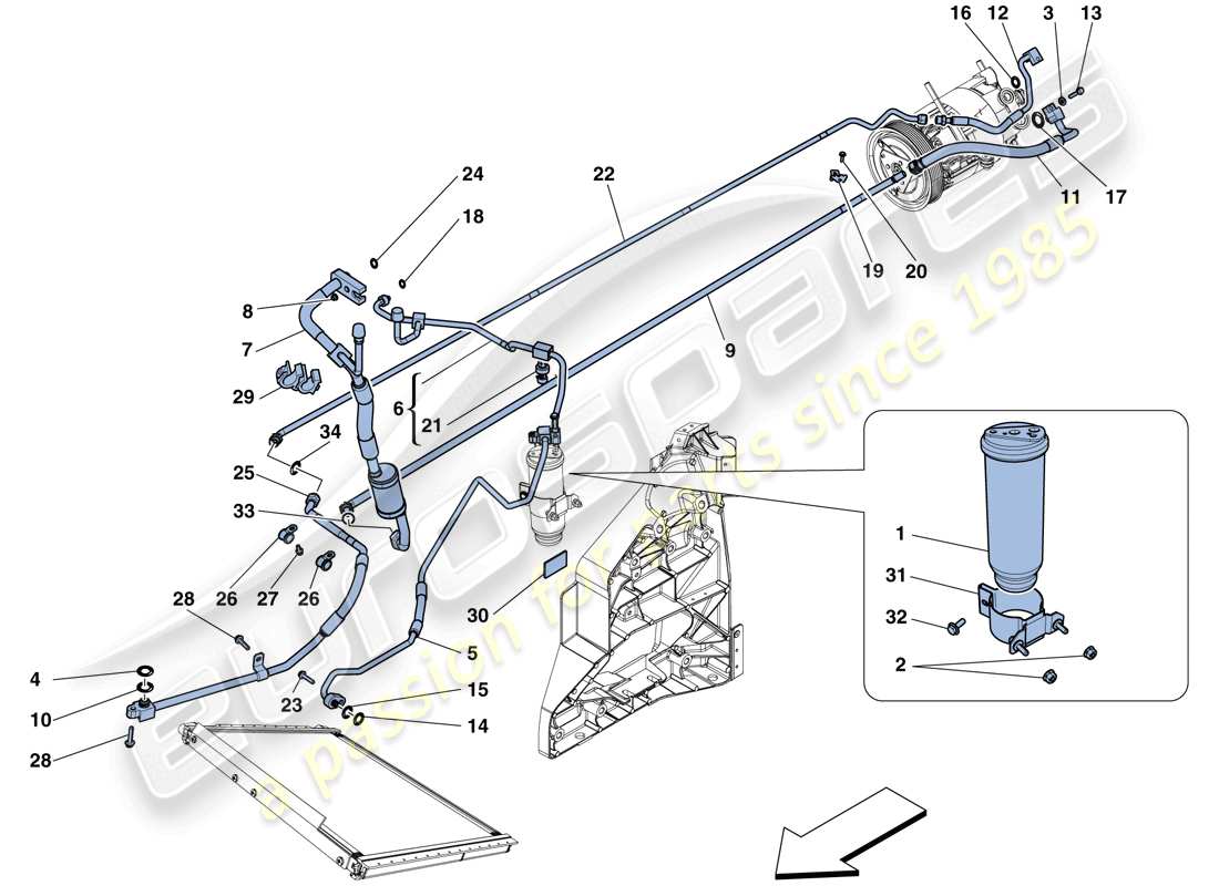 ferrari 458 speciale (rhd) sistema de ca - freón diagrama de piezas